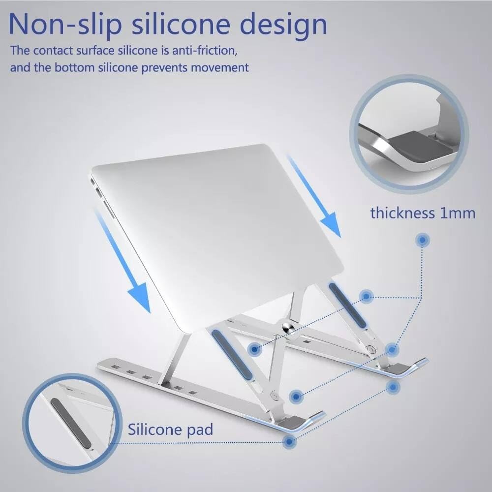 FORIDA Foldable Laptop Stand – Adjustable Height & Angle, Portable Metal Laptop Riser with Anti-Slip Pads, Heat Dissipation, Supports Up to 10kg – for All Laptops up to 15.6"