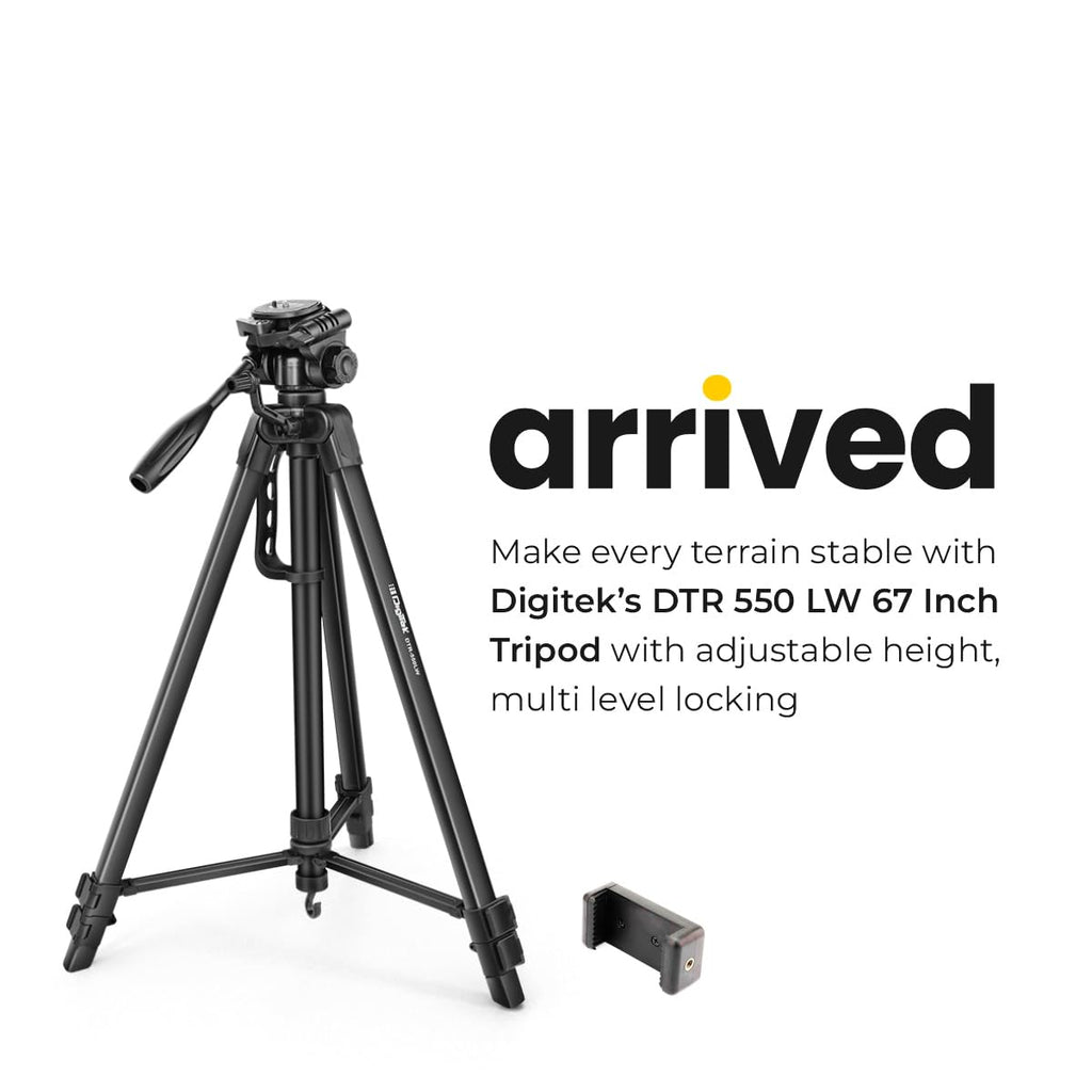 DIGITEK (DTR 550 LW) 67 Inch Foldable Tripod Stand with Phone Holder & 360° Ball Head, 5kg Load Capacity, Aluminum Alloy Legs with Rubberized Feet & Flip Locks, Carry Bag, for Photo & Video Shoots