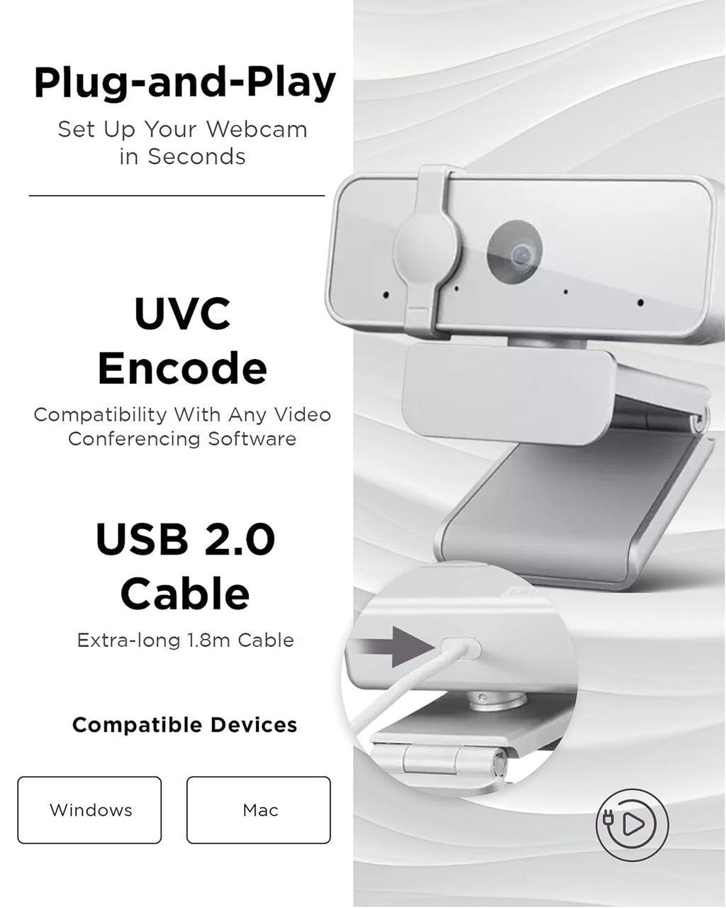 Lenovo 300 FHD Webcam with Full Stereo Dual Built-in Mics | FHD 1080P 2.1 Megapixel CMOS Camera with USB |Ultra-Wide 95° Lens, 4X Digital Zoom | 360 Rotation | Cloud Grey