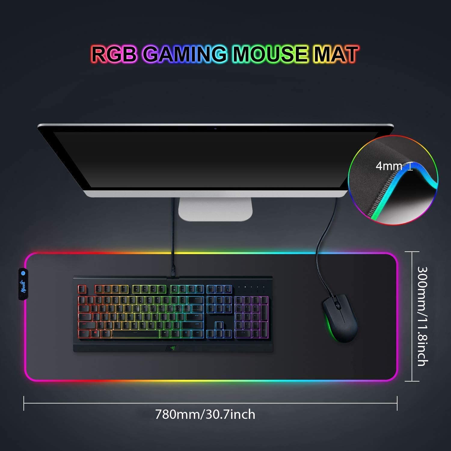 RGB Gaming Mouse Pad (78 x 30 cm) | Large LED Gaming Desk Mat with 14 Lighting Modes | Non-Slip Rubber Base Extended Keyboard & Mouse Pad – Black