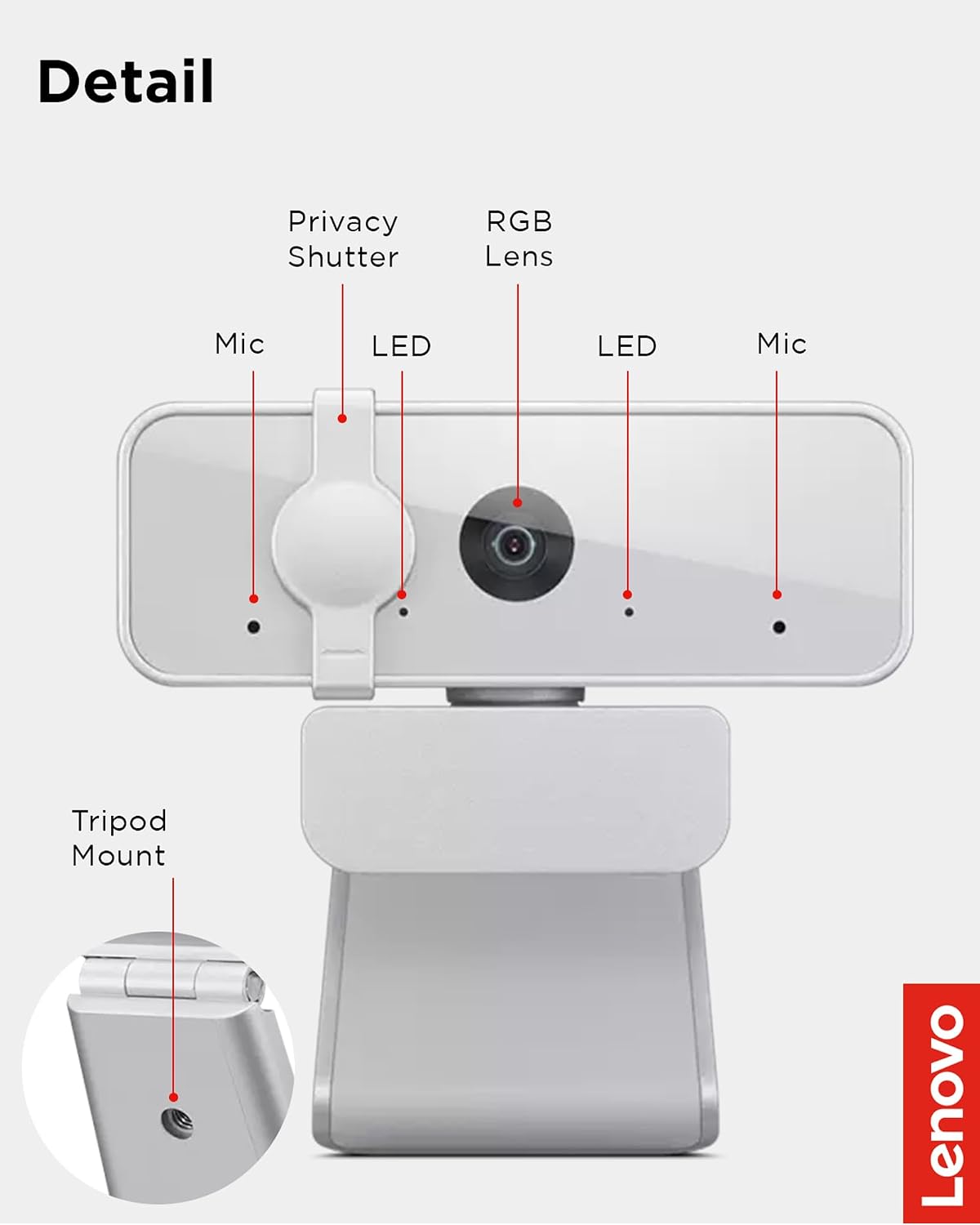 Lenovo 300 FHD Webcam with Full Stereo Dual Built-in Mics | FHD 1080P 2.1 Megapixel CMOS Camera with USB |Ultra-Wide 95° Lens, 4X Digital Zoom | 360 Rotation | Cloud Grey
