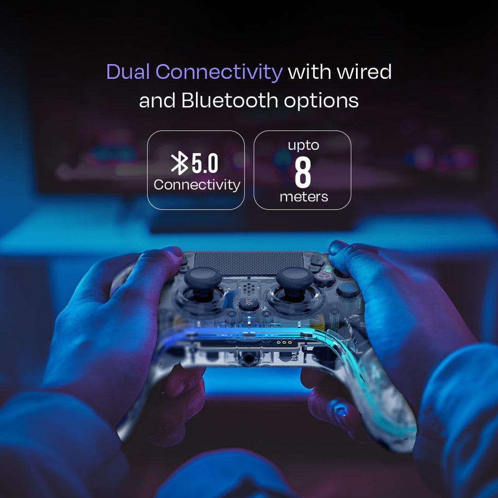 Kreo Mirage Wireless RGB Gaming Controller for PC, Android, iOS & PS4 | Programmable Buttons, Turbo & Macro, Dual Vibration Motors, Hall effect Triggers & Joystic