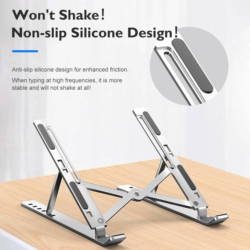 FORIDA Foldable Laptop Stand – Adjustable Height & Angle, Portable Metal Laptop Riser with Anti-Slip Pads, Heat Dissipation, Supports Up to 10kg – for All Laptops up to 15.6"