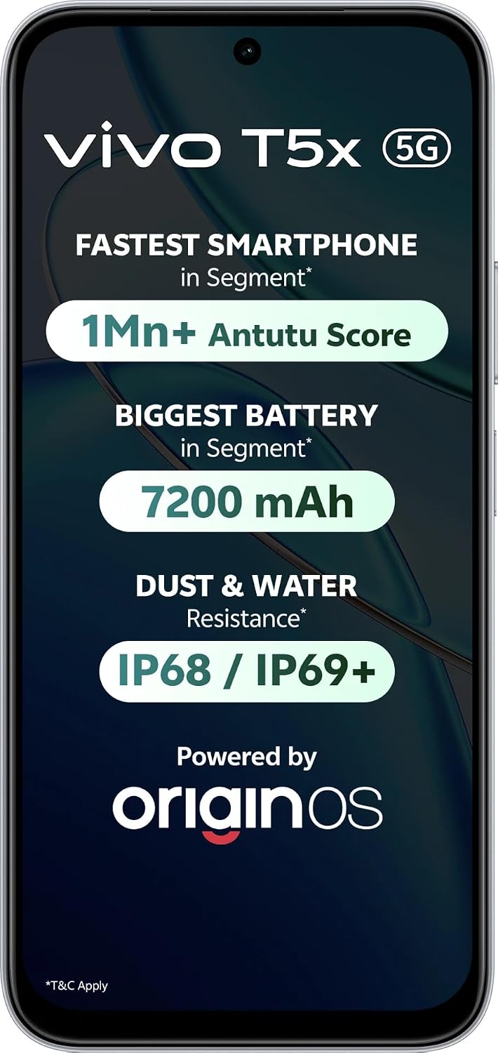 vivo T5X 5G Smartphone 7200mAh Battery 6.76-Inch HD+ Display Star Silver