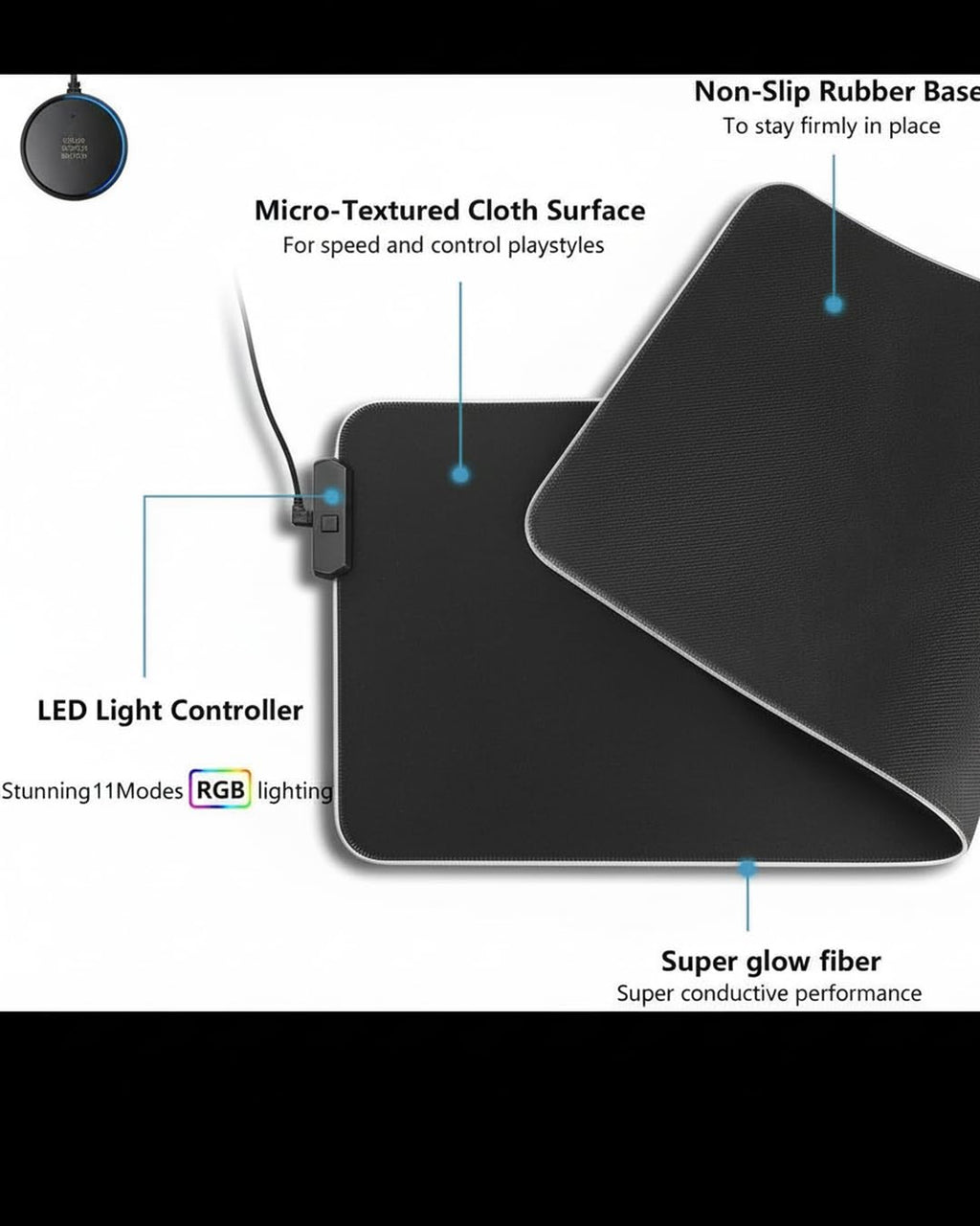 RGB Gaming Mouse Pad (78 x 30 cm) | Large LED Gaming Desk Mat with 14 Lighting Modes | Non-Slip Rubber Base Extended Keyboard & Mouse Pad – Black