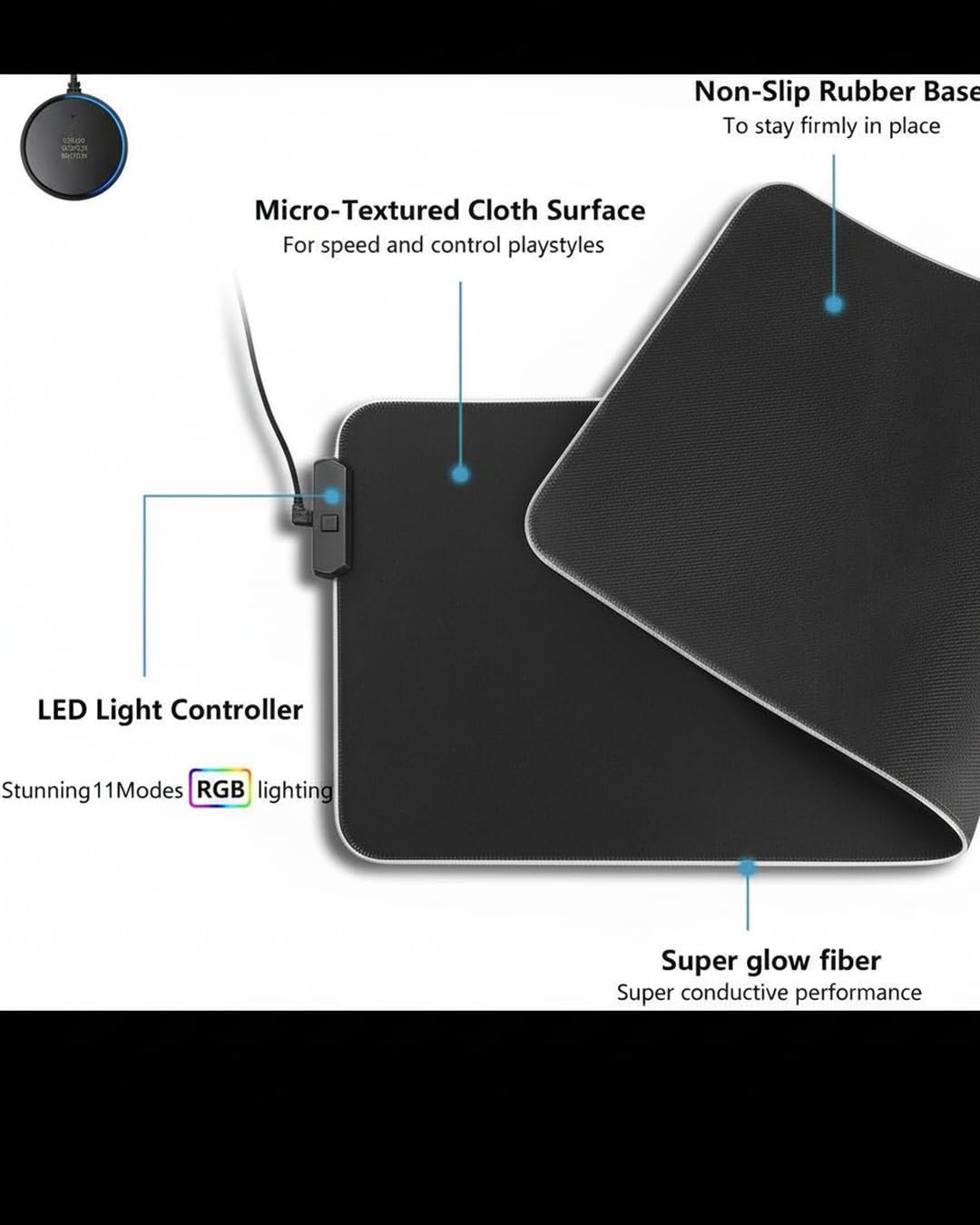 RGB Gaming Mouse Pad (78 x 30 cm) | Large LED Gaming Desk Mat with 14 Lighting Modes | Non-Slip Rubber Base Extended Keyboard & Mouse Pad – Black