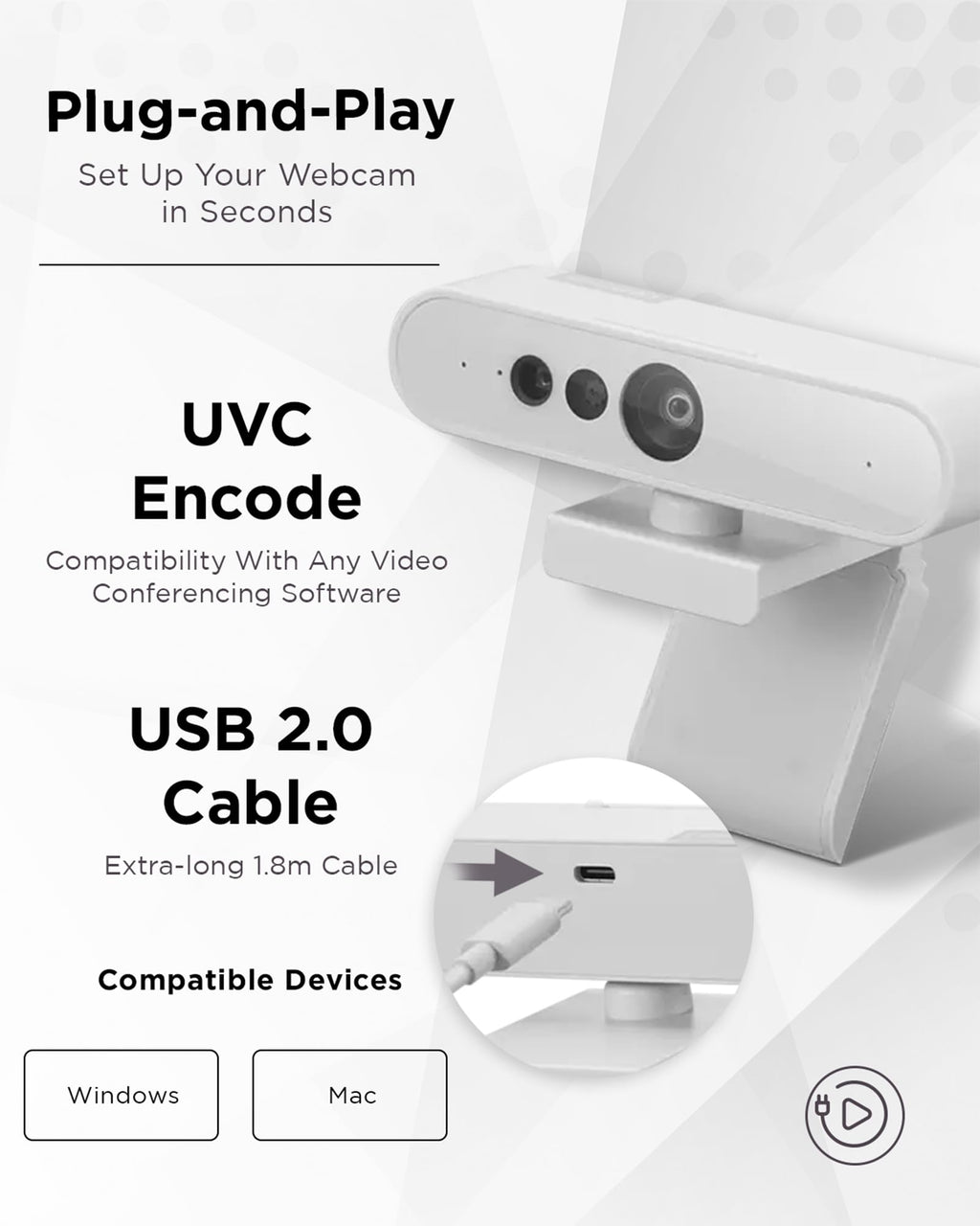 Lenovo 300 FHD Webcam with Full Stereo Dual Built-in Mics | FHD 1080P 2.1 Megapixel CMOS Camera with USB |Ultra-Wide 95° Lens, 4X Digital Zoom | 360 Rotation | Cloud Grey