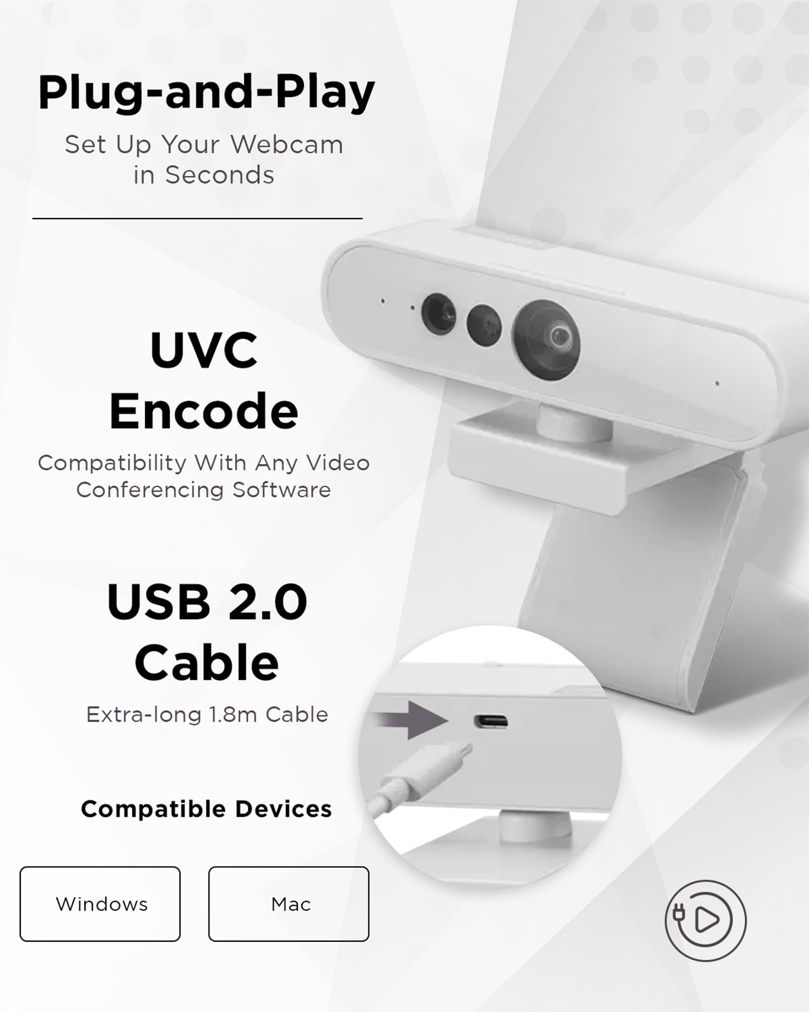 Lenovo 300 FHD Webcam with Full Stereo Dual Built-in Mics | FHD 1080P 2.1 Megapixel CMOS Camera with USB |Ultra-Wide 95° Lens, 4X Digital Zoom | 360 Rotation | Cloud Grey