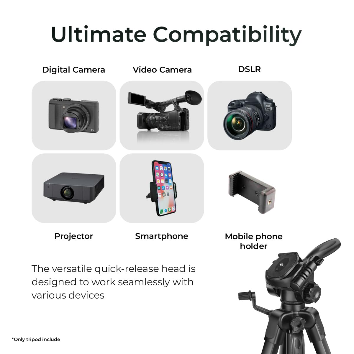 DIGITEK (DTR 550 LW) 67 Inch Foldable Tripod Stand with Phone Holder & 360° Ball Head, 5kg Load Capacity, Aluminum Alloy Legs with Rubberized Feet & Flip Locks, Carry Bag, for Photo & Video Shoots