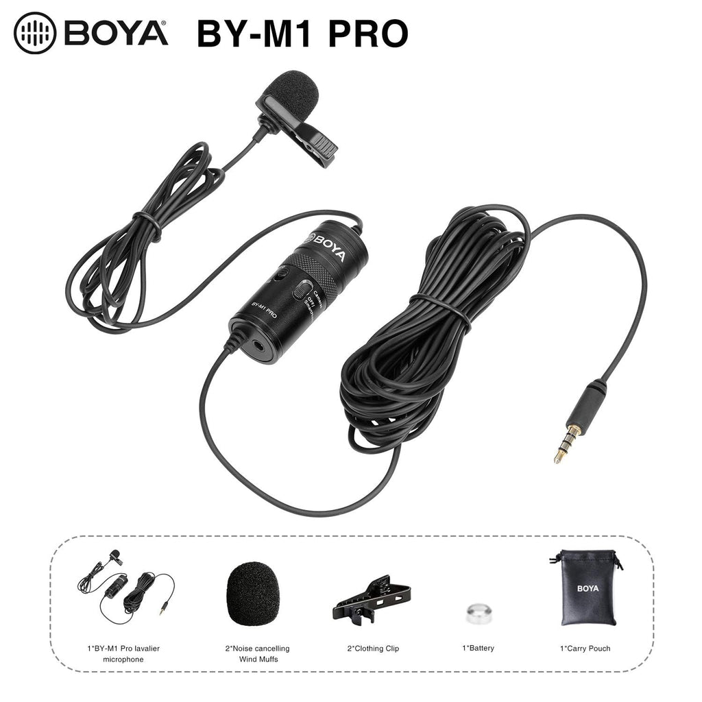 BOYA ByM1 Auxiliary Omnidirectional Lavalier Condenser Microphone with 20ft Audio Cable (Black)