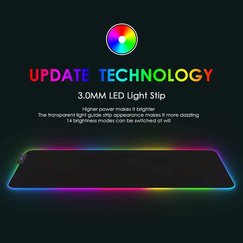 RGB Gaming Mouse Pad (78 x 30 cm) | Large LED Gaming Desk Mat with 14 Lighting Modes | Non-Slip Rubber Base Extended Keyboard & Mouse Pad – Black