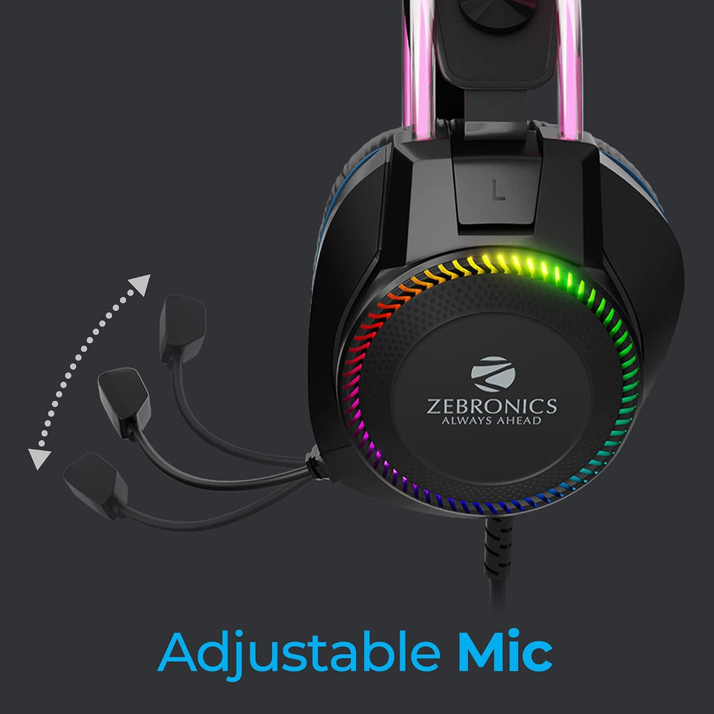 Zebronics Jet PRO Premium Wired Gaming On Ear Headphone with LED for Headband + earcups, 40mm Neodymium Drivers, 2 Meter Braided Cable, with mic, Suspension Design, 3.5mm + USB Connector (Black, Blue)