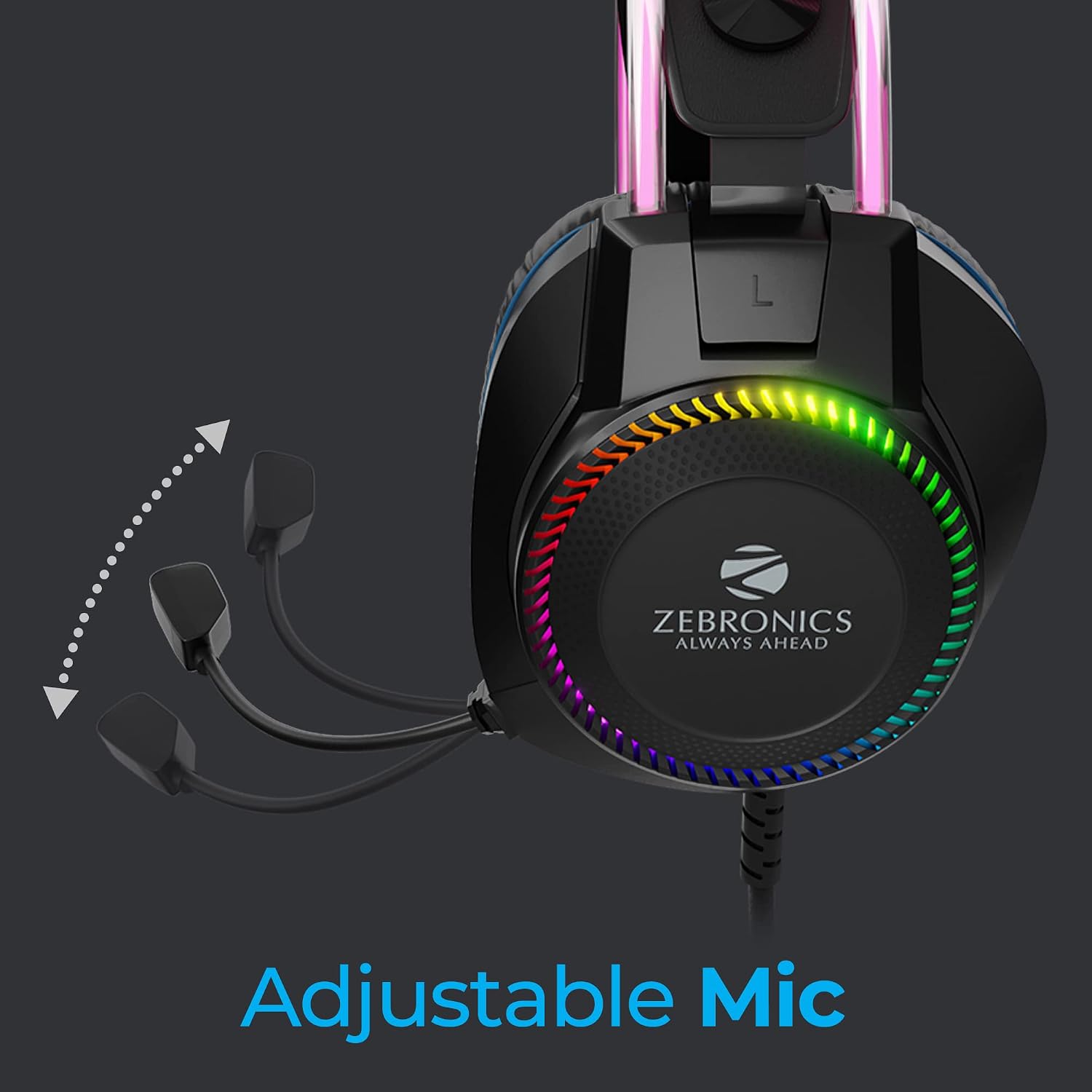 Zebronics Jet PRO Premium Wired Gaming On Ear Headphone with LED for Headband + earcups, 40mm Neodymium Drivers, 2 Meter Braided Cable, with mic, Suspension Design, 3.5mm + USB Connector (Black, Blue)