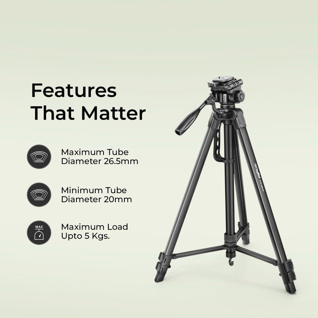 DIGITEK (DTR 550 LW) 67 Inch Foldable Tripod Stand with Phone Holder & 360° Ball Head, 5kg Load Capacity, Aluminum Alloy Legs with Rubberized Feet & Flip Locks, Carry Bag, for Photo & Video Shoots