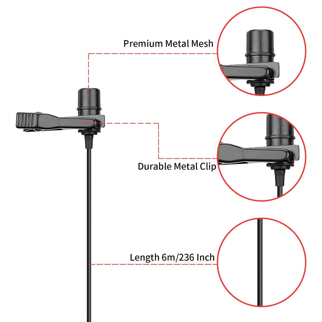 BOYA ByM1 Auxiliary Omnidirectional Lavalier Condenser Microphone with 20ft Audio Cable (Black)