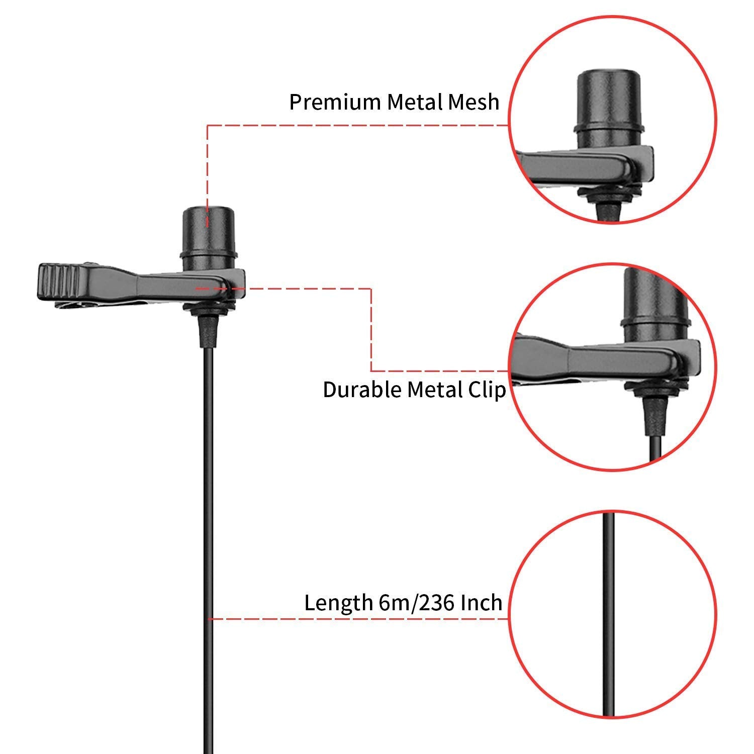 BOYA ByM1 Auxiliary Omnidirectional Lavalier Condenser Microphone with 20ft Audio Cable (Black)
