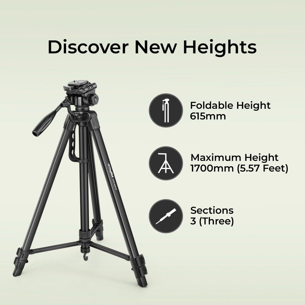 DIGITEK (DTR 550 LW) 67 Inch Foldable Tripod Stand with Phone Holder & 360° Ball Head, 5kg Load Capacity, Aluminum Alloy Legs with Rubberized Feet & Flip Locks, Carry Bag, for Photo & Video Shoots