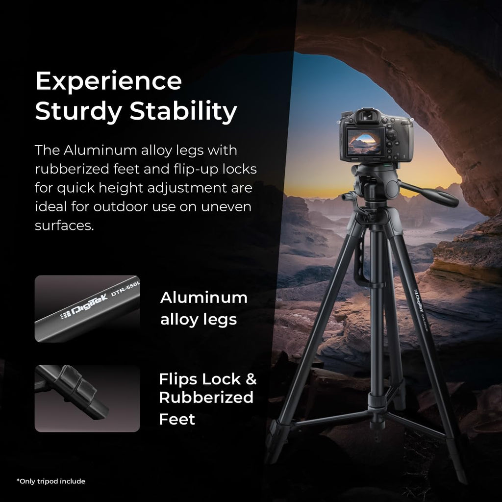 DIGITEK (DTR 550 LW) 67 Inch Foldable Tripod Stand with Phone Holder & 360° Ball Head, 5kg Load Capacity, Aluminum Alloy Legs with Rubberized Feet & Flip Locks, Carry Bag, for Photo & Video Shoots