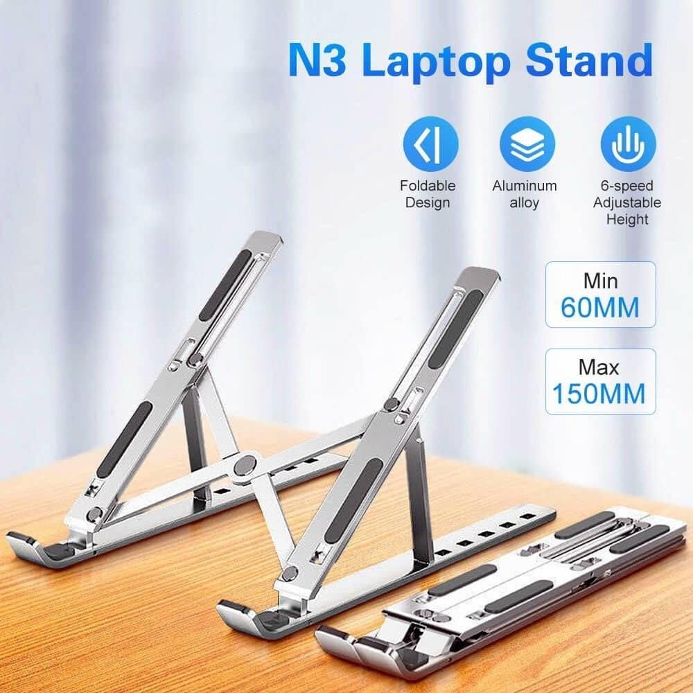 FORIDA Foldable Laptop Stand – Adjustable Height & Angle, Portable Metal Laptop Riser with Anti-Slip Pads, Heat Dissipation, Supports Up to 10kg – for All Laptops up to 15.6"