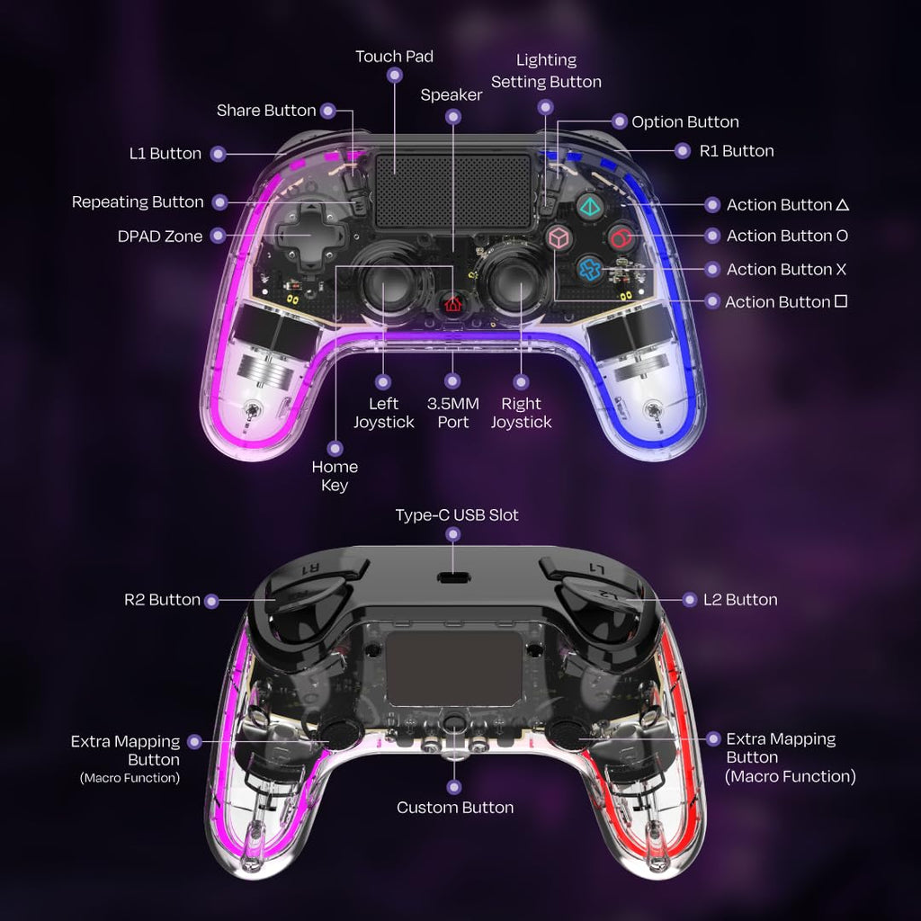 Kreo Mirage Wireless RGB Gaming Controller for PC, Android, iOS & PS4 | Programmable Buttons, Turbo & Macro, Dual Vibration Motors, Hall effect Triggers & Joystic