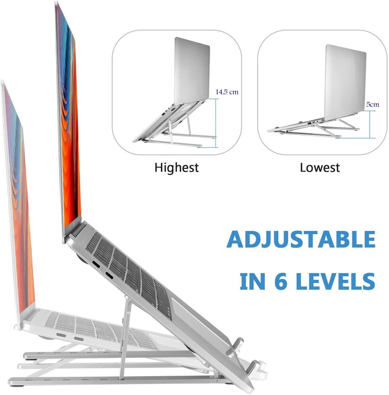 FORIDA Foldable Laptop Stand – Adjustable Height & Angle, Portable Metal Laptop Riser with Anti-Slip Pads, Heat Dissipation, Supports Up to 10kg – for All Laptops up to 15.6"