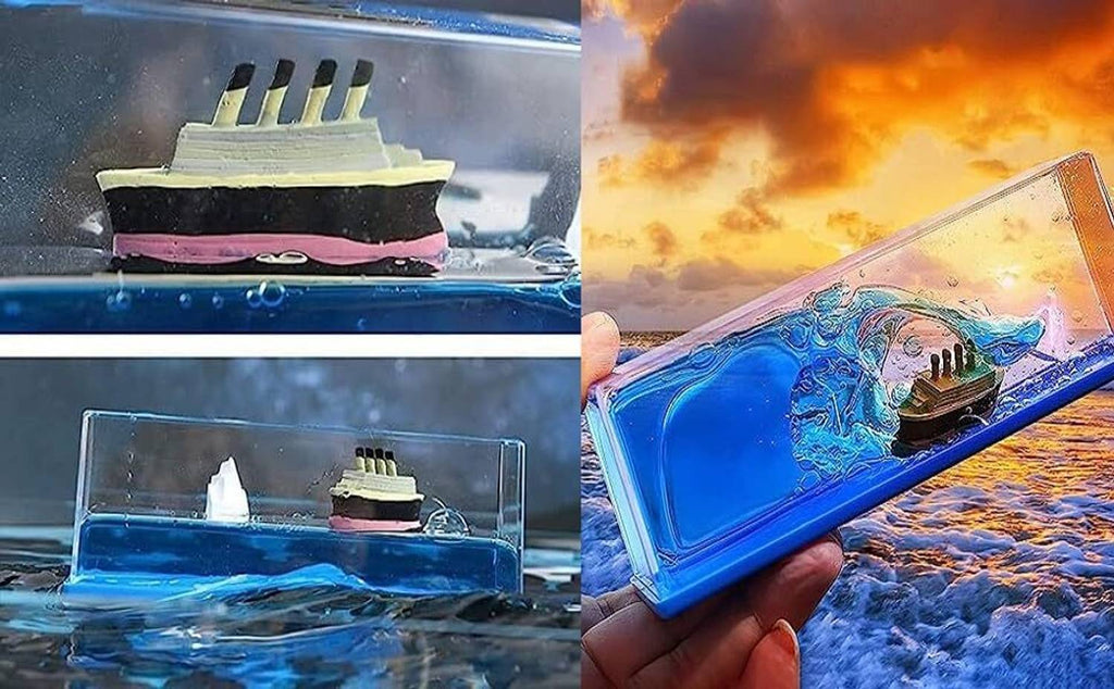 Wishbone Titanic Liquid Wave Cruise Ship Floating Car Dashboard Showpiece