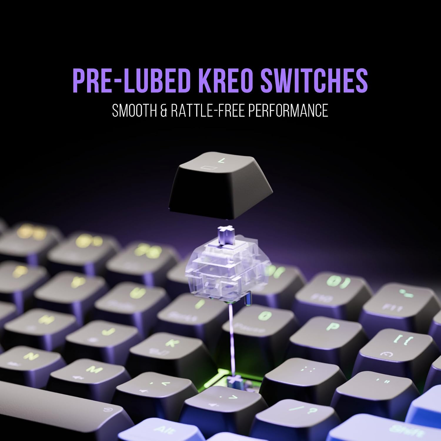Kreo Hive 65 RGB Mechanical Gaming Keyboard | Pre-Lubed Switches, Anti-Ghosting, 5-Pin Hot-Swap | Wired 65% Keyboard with RGB Backlight & Detachable USB-C Cable (Black)