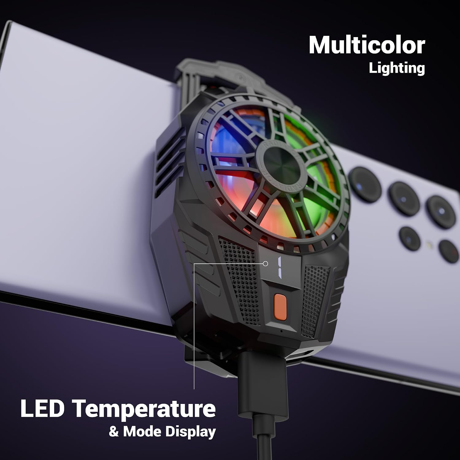 ZEBRONICS FROSTFLO 10 Ultralight Mobile Cooler, 5000 RPM, Gaming Fan, 3 Level Speed Adjustment, Clip Type, LED Temperature & Mode Display, Type-C Compatible