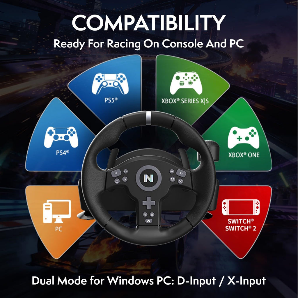 Nitho Drive Pro V200 Gaming Steering Wheel with Pedals and Integrated Gear Shifter, 270° Racing Wheel for PC, PS4, Xbox One & Xbox Series X|S, Switch & Switch 2, Driving Car Simulator with Vibration