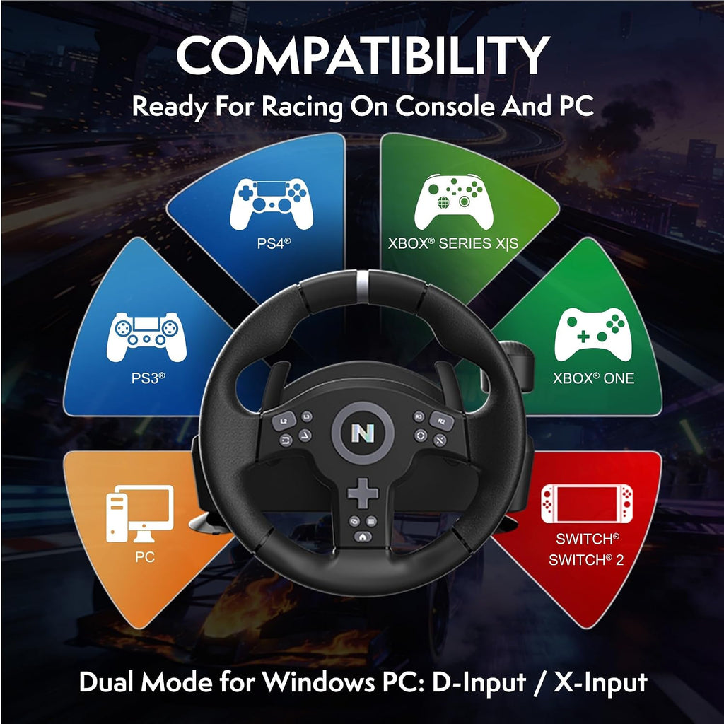 Nitho Drive Pro V200 Gaming Steering Wheel with Pedals and Integrated Gear Shifter, 270° Racing Wheel for PC, PS4, Xbox One & Xbox Series X|S, Switch & Switch 2, Driving Car Simulator with Vibration