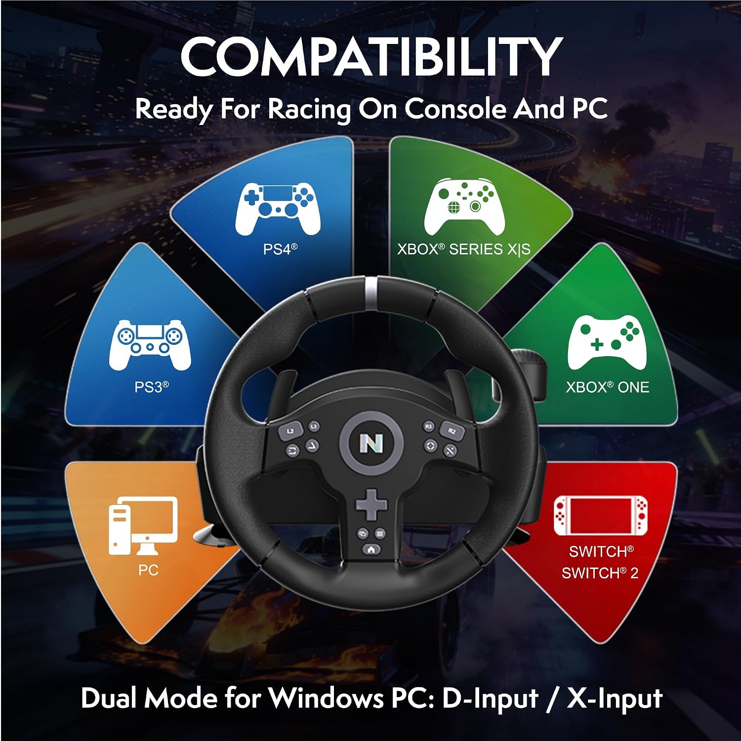 Nitho Drive Pro V200 Gaming Steering Wheel with Pedals and Integrated Gear Shifter, 270° Racing Wheel for PC, PS4, Xbox One & Xbox Series X|S, Switch & Switch 2, Driving Car Simulator with Vibration