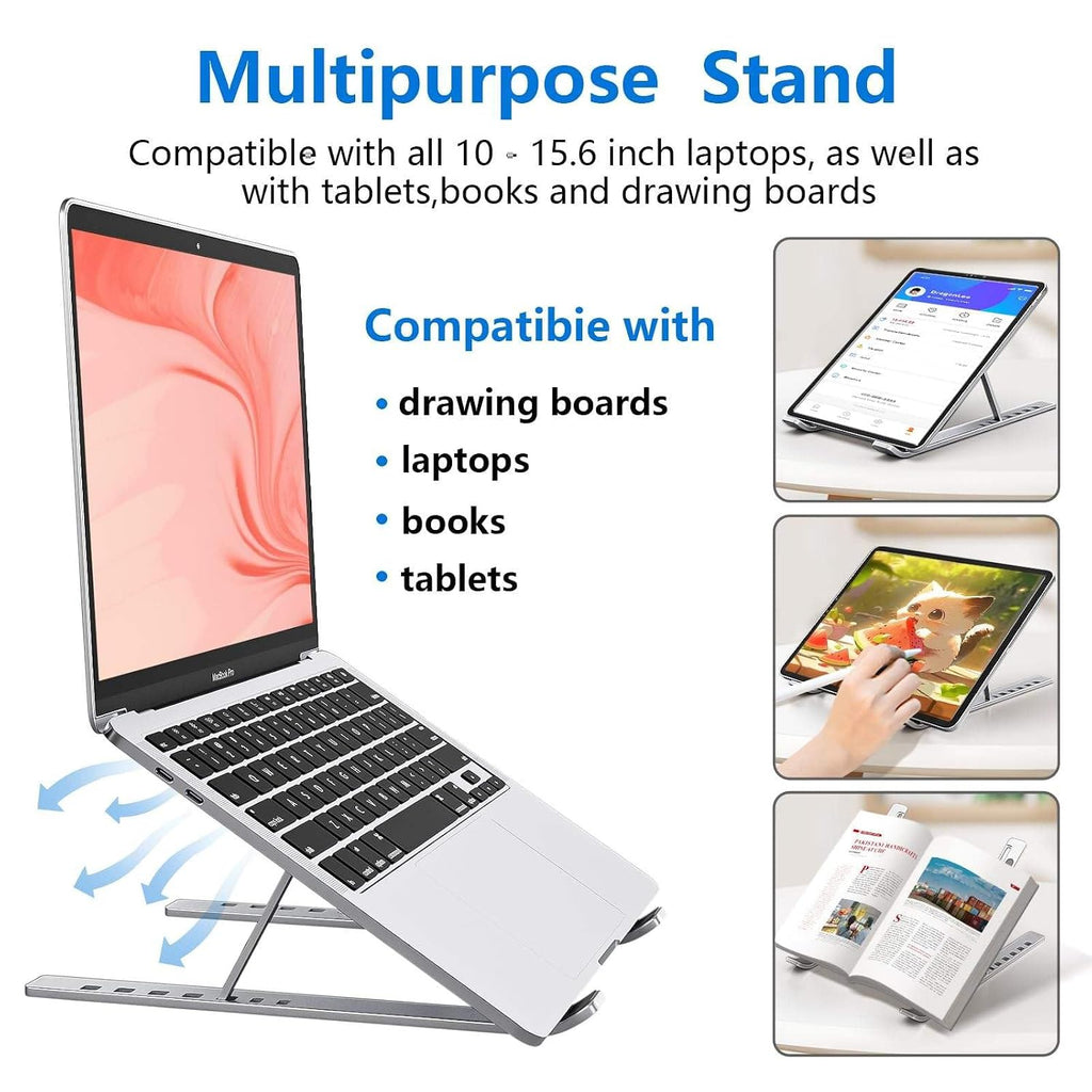 FORIDA Foldable Laptop Stand – Adjustable Height & Angle, Portable Metal Laptop Riser with Anti-Slip Pads, Heat Dissipation, Supports Up to 10kg – for All Laptops up to 15.6"