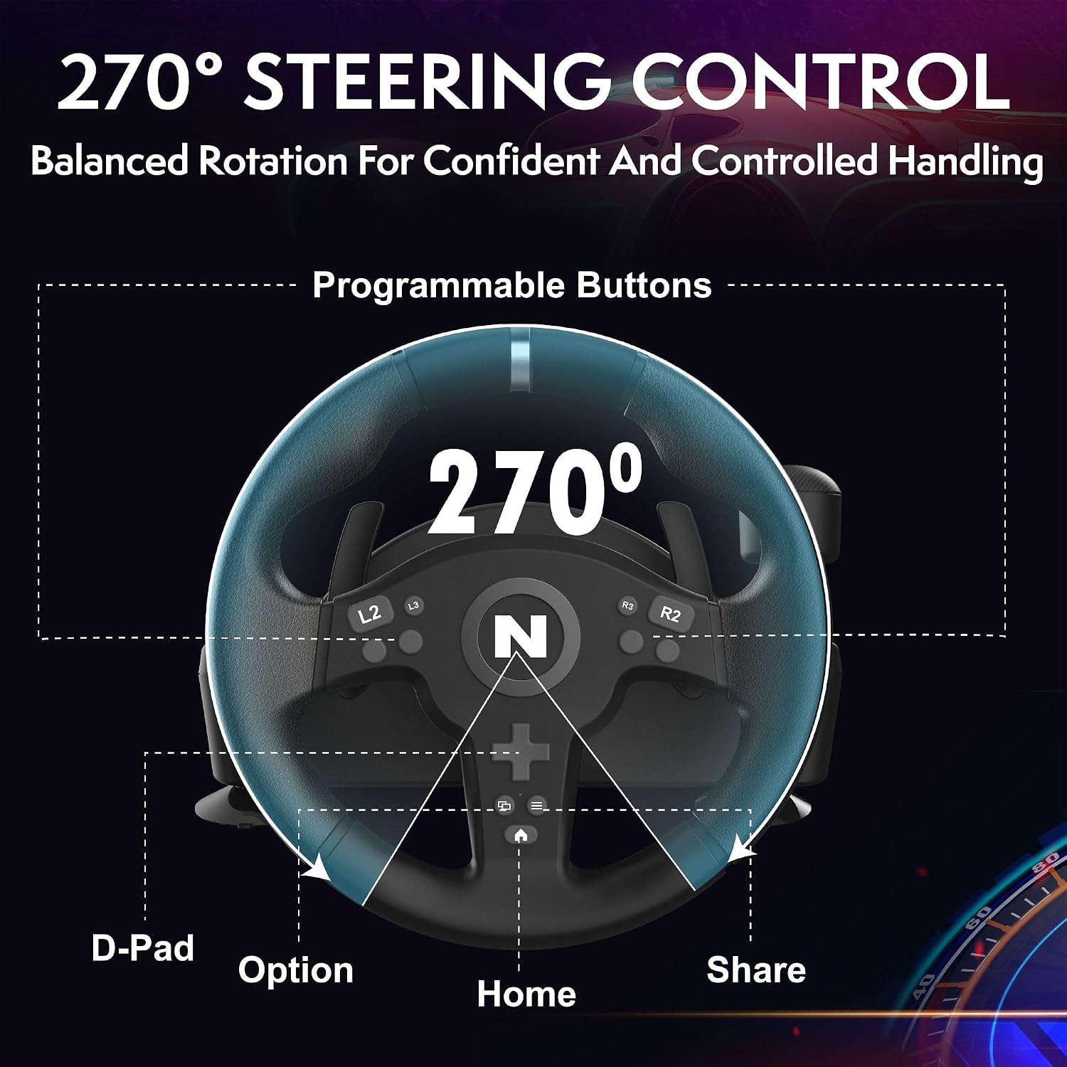 Nitho Drive Pro V200 Gaming Steering Wheel with Pedals and Integrated Gear Shifter, 270° Racing Wheel for PC, PS4, Xbox One & Xbox Series X|S, Switch & Switch 2, Driving Car Simulator with Vibration