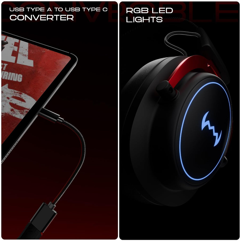 daWg HeadBug G30 Wired Gaming Headset, 50mm Neodymium Drivers, Virtual 7.1 Surround Sound, Hi-Res Audio, Flexible Gaming Mic, Audio Controls, RGB LED, Soft Ear Cushions, Windows Software (Black)