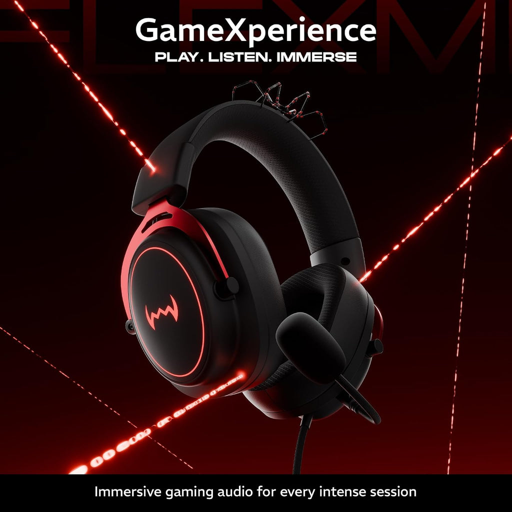 daWg HeadBug G30 Wired Gaming Headset, 50mm Neodymium Drivers, Virtual 7.1 Surround Sound, Hi-Res Audio, Flexible Gaming Mic, Audio Controls, RGB LED, Soft Ear Cushions, Windows Software (Black)