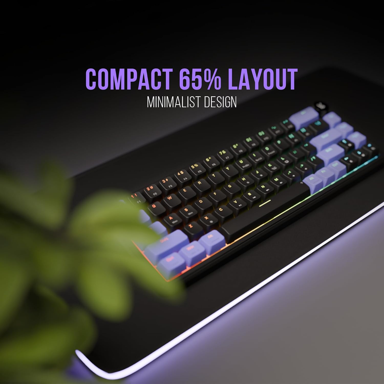 Kreo Hive 65 RGB Mechanical Gaming Keyboard | Pre-Lubed Switches, Anti-Ghosting, 5-Pin Hot-Swap | Wired 65% Keyboard with RGB Backlight & Detachable USB-C Cable (Black)