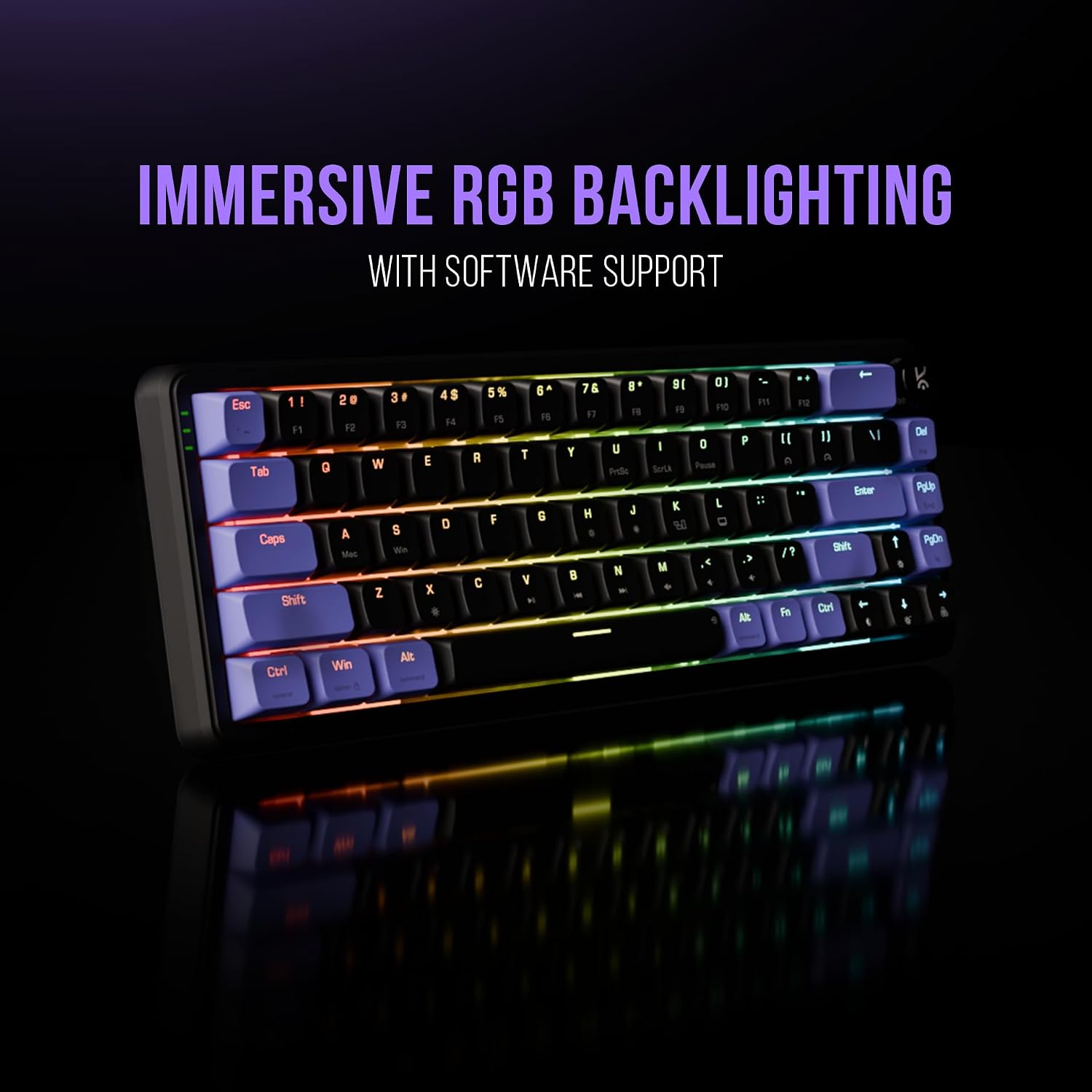 Kreo Hive 65 RGB Mechanical Gaming Keyboard | Pre-Lubed Switches, Anti-Ghosting, 5-Pin Hot-Swap | Wired 65% Keyboard with RGB Backlight & Detachable USB-C Cable (Black)