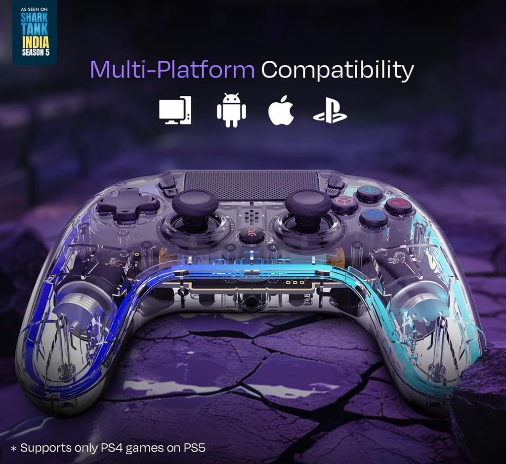 Kreo Mirage Wireless RGB Gaming Controller for PC, Android, iOS & PS4 | Programmable Buttons, Turbo & Macro, Dual Vibration Motors, Hall effect Triggers & Joystic