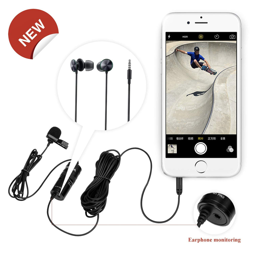 BOYA ByM1 Auxiliary Omnidirectional Lavalier Condenser Microphone with 20ft Audio Cable (Black)