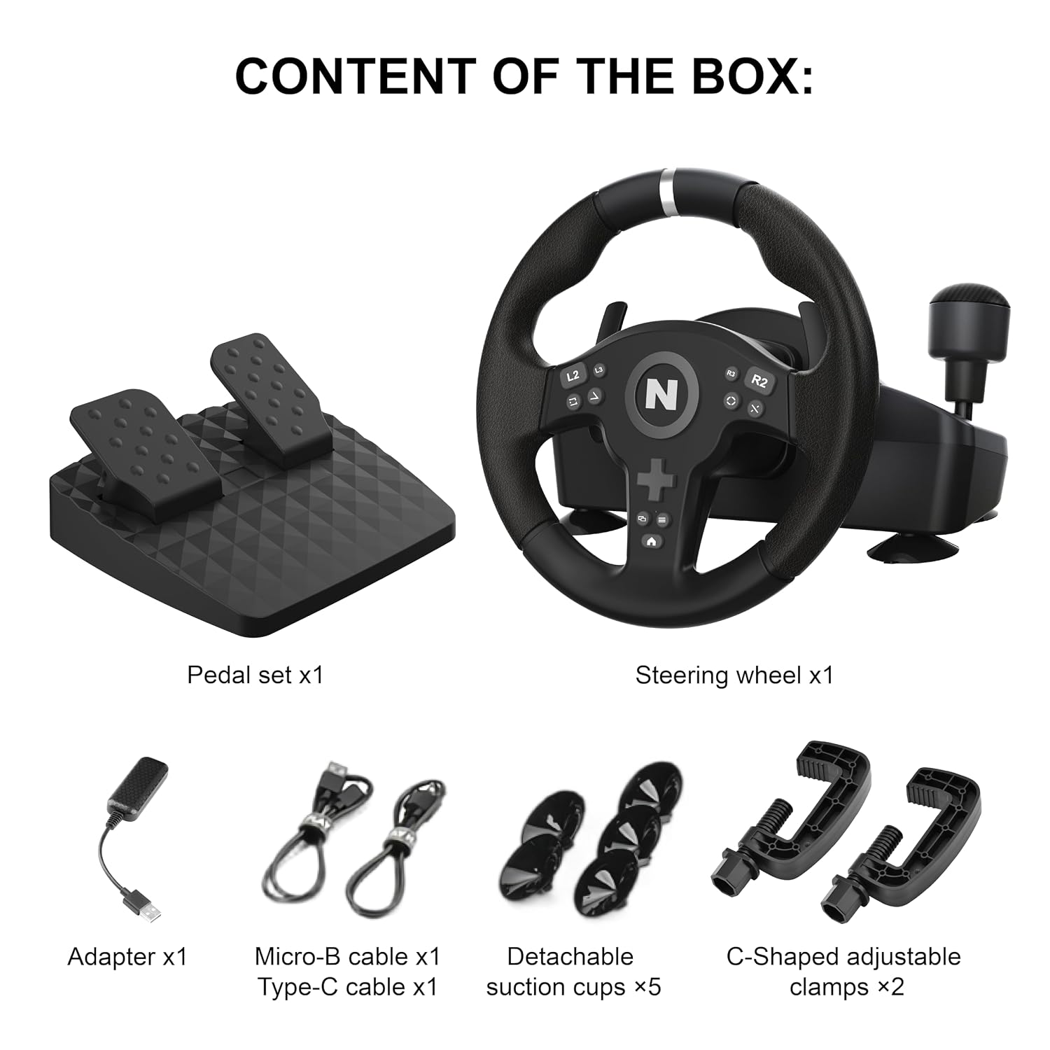 Nitho Drive Pro V200 Gaming Steering Wheel with Pedals and Integrated Gear Shifter, 270° Racing Wheel for PC, PS4, Xbox One & Xbox Series X|S, Switch & Switch 2, Driving Car Simulator with Vibration