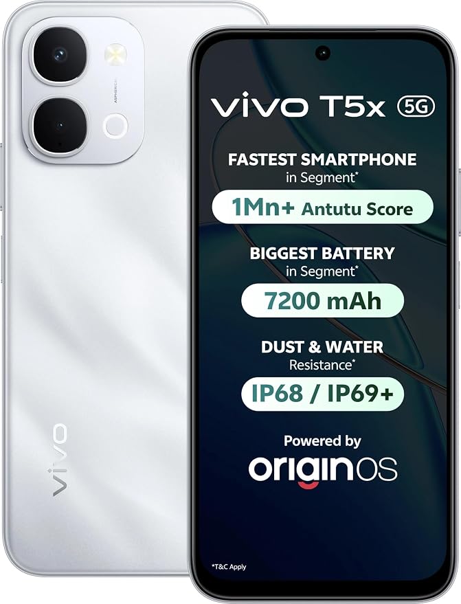 vivo T5X 5G Smartphone 7200mAh Battery 6.76-Inch HD+ Display Star Silver