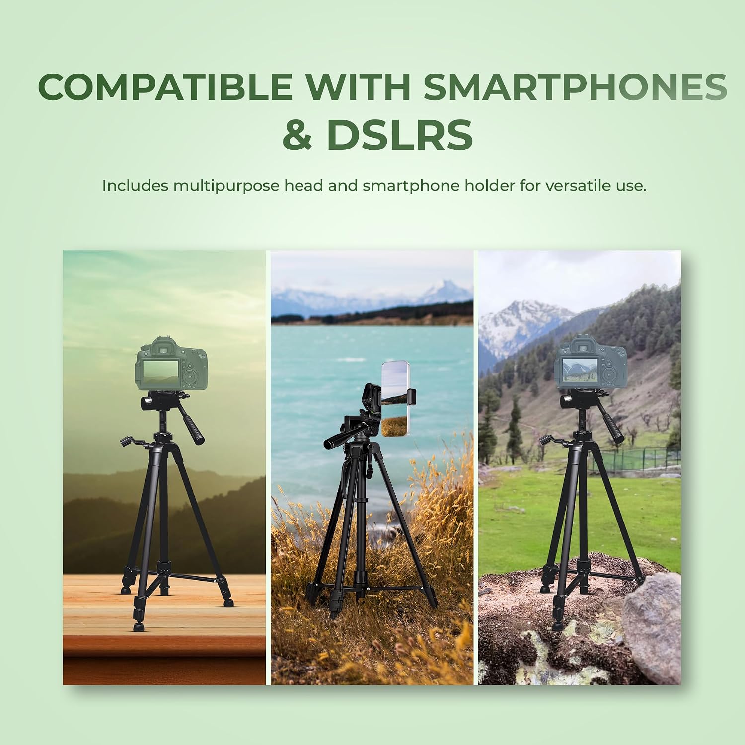 DIGITEK (DTR 550 LW) 67 Inch Foldable Tripod Stand with Phone Holder & 360° Ball Head, 5kg Load Capacity, Aluminum Alloy Legs with Rubberized Feet & Flip Locks, Carry Bag, for Photo & Video Shoots