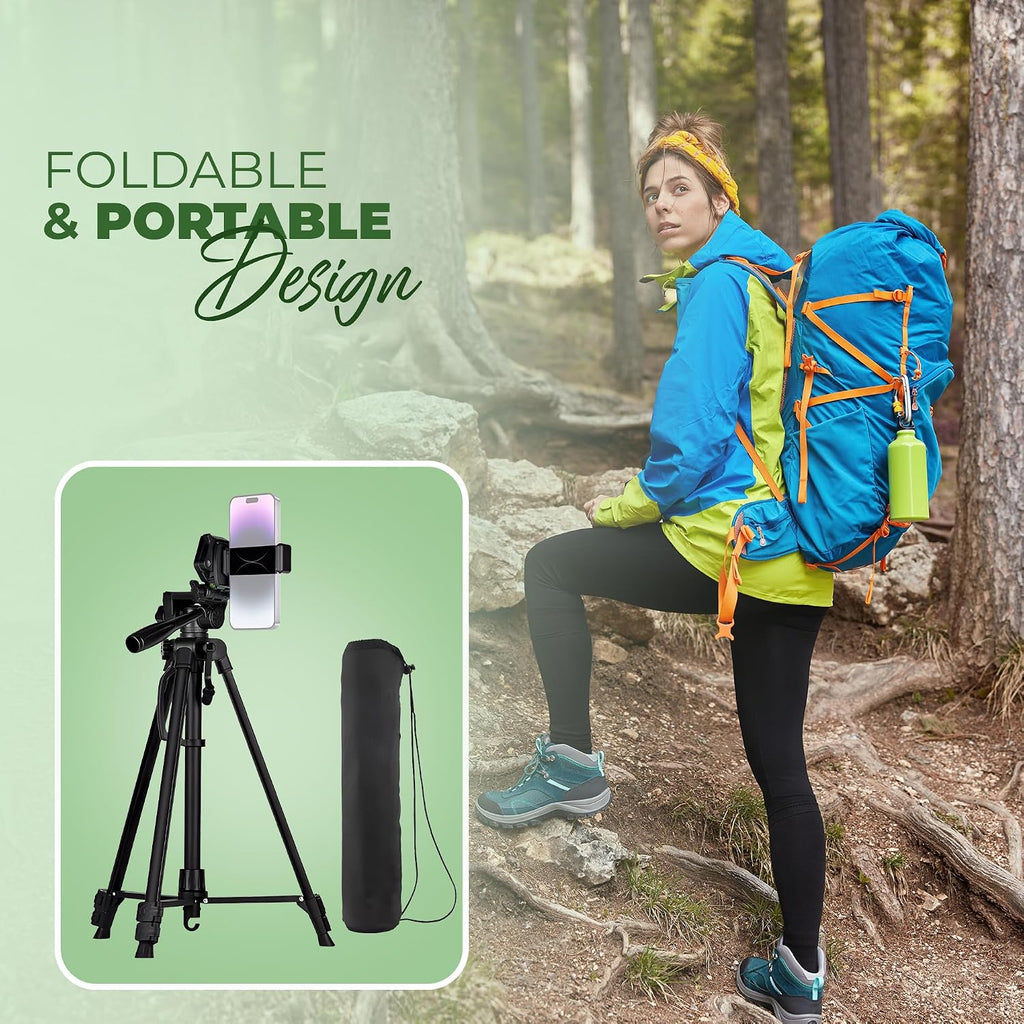DIGITEK (DTR 550 LW) 67 Inch Foldable Tripod Stand with Phone Holder & 360° Ball Head, 5kg Load Capacity, Aluminum Alloy Legs with Rubberized Feet & Flip Locks, Carry Bag, for Photo & Video Shoots