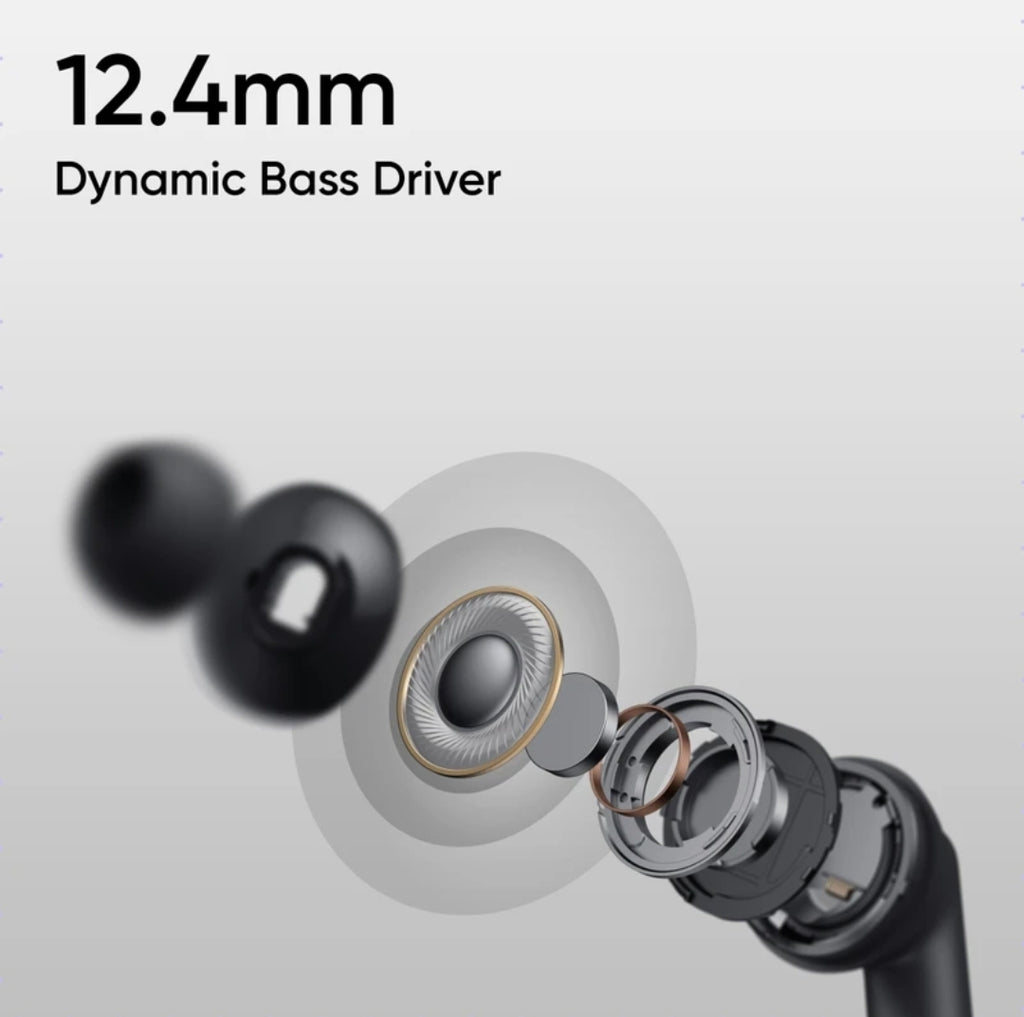 Realme Buds T310 with 12.4mm Driver, 46dB ANC, Spatial Audio and upto 40 hours Playback Bluetooth Headset (Vibrant Black, True Wireless)
