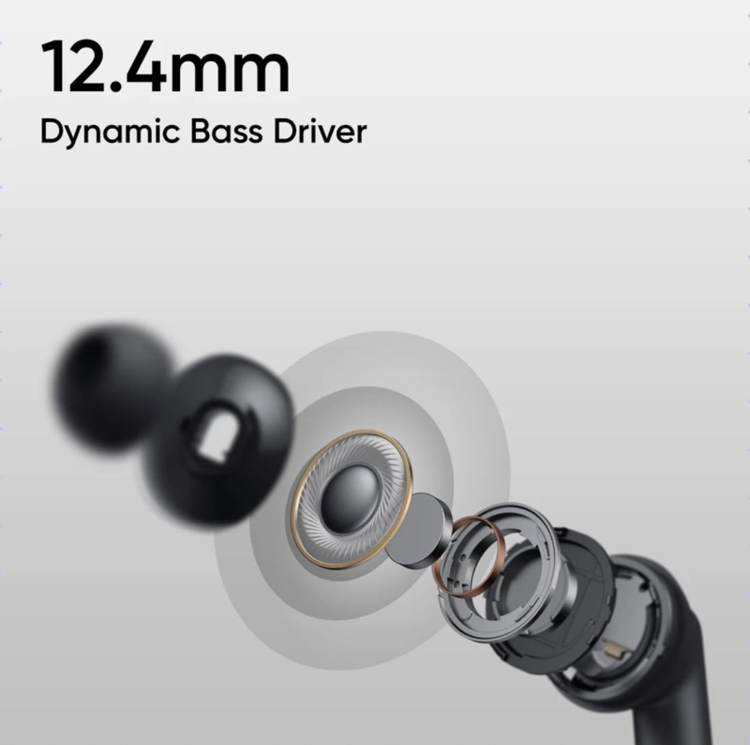 Realme Buds T310 with 12.4mm Driver, 46dB ANC, Spatial Audio and upto 40 hours Playback Bluetooth Headset (Vibrant Black, True Wireless)