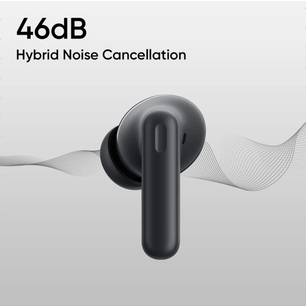 Realme Buds T310 with 12.4mm Driver, 46dB ANC, Spatial Audio and upto 40 hours Playback Bluetooth Headset (Vibrant Black, True Wireless)