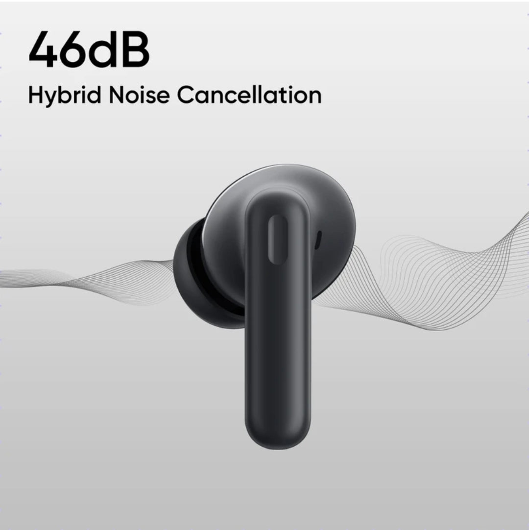 Realme Buds T310 with 12.4mm Driver, 46dB ANC, Spatial Audio and upto 40 hours Playback Bluetooth Headset (Vibrant Black, True Wireless)