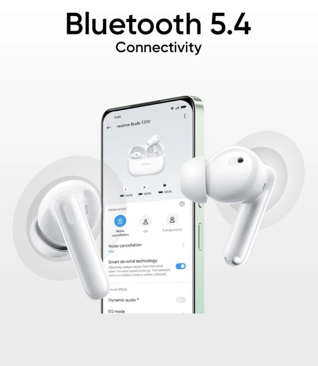 Realme Buds T310 with 12.4mm Driver, 46dB ANC, Spatial Audio and upto 40 hours Playback Bluetooth Headset (Agile White, True Wireless)