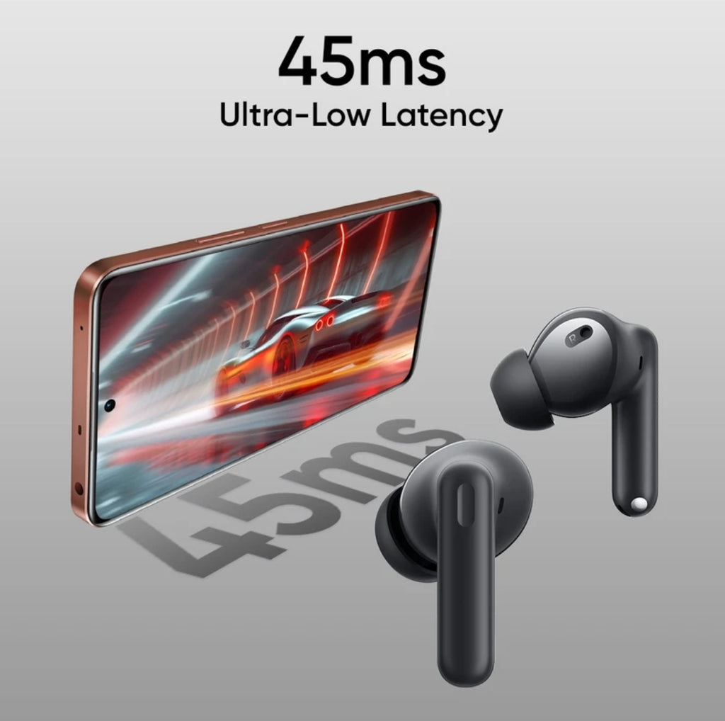 Realme Buds T310 with 12.4mm Driver, 46dB ANC, Spatial Audio and upto 40 hours Playback Bluetooth Headset (Vibrant Black, True Wireless)